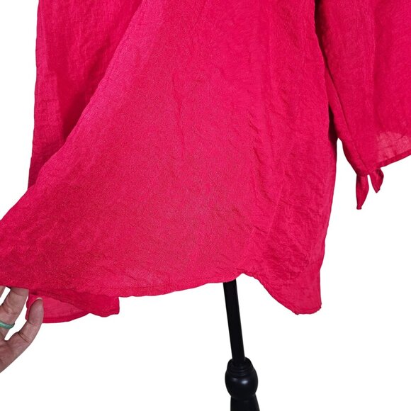 Yushi Poppy Red Swing Tunic Top OS Tie Sleeve Rayon Blend Lagenlook Scandi Boho - Picture 6 of 11